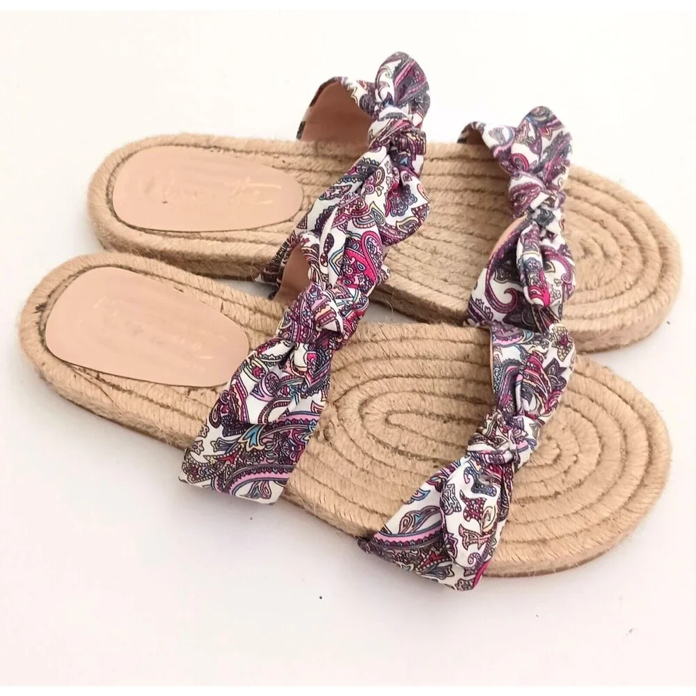 Nanette Lepore Lilly Flat Slide Espadrille Paisley Tied Bow Straps Sz 7.5